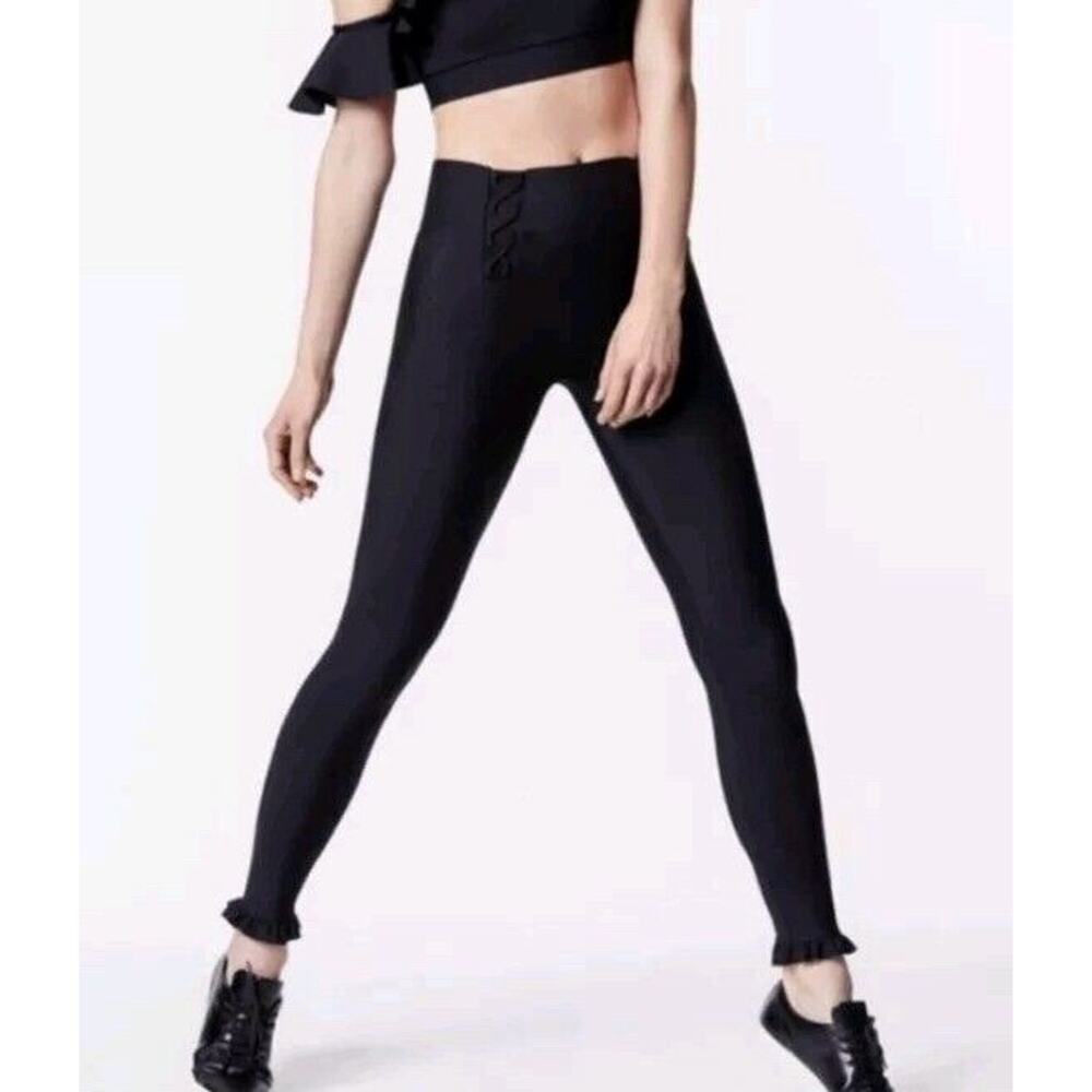 Carbon38 Ruffle On Ankles Leggings Womens Black Size Small Lattice